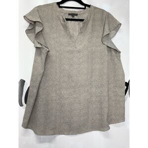 Adrianna Pappell Flutter Sleeve Blouse‎ Tan Dots Plus Size 1X Career Business